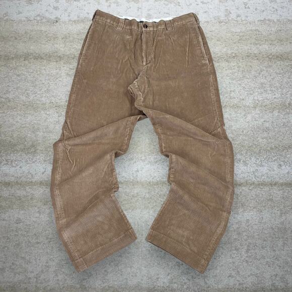 Vintage Y2K LL Bean Corduroy Pants 36x32 Baggy Wide Leg Fit Tan Flat Front - Picture 2 of 4